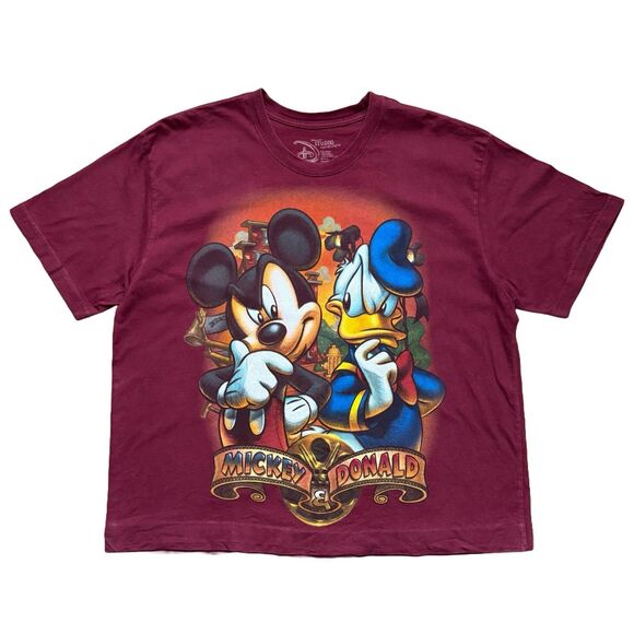 Mickey Mouse and Donald Duck T-Shirt XXL Disney Store Studio Collection Maroon - Picture 1 of 7